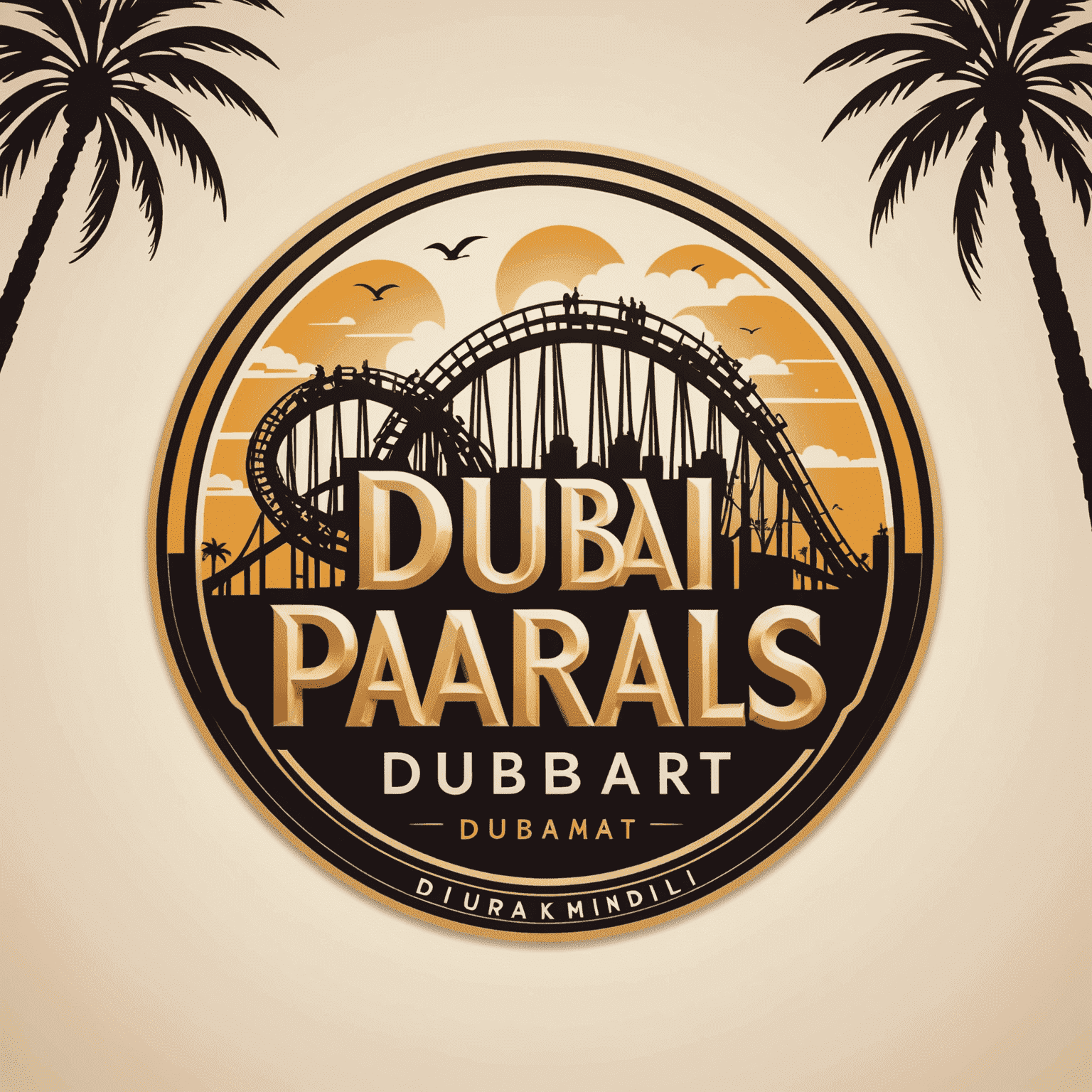 Dubai Theme Parks logo featuring stylized roller coaster and palm tree silhouettes